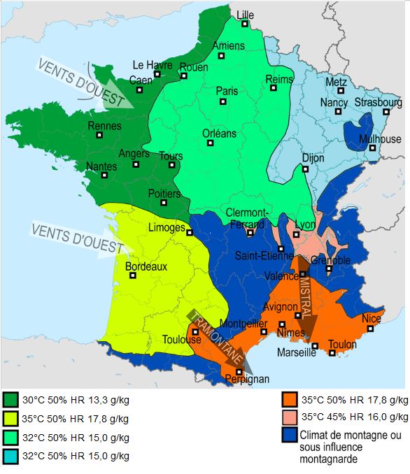 Carte de France des climats avec l’humidité maximum – JPEG